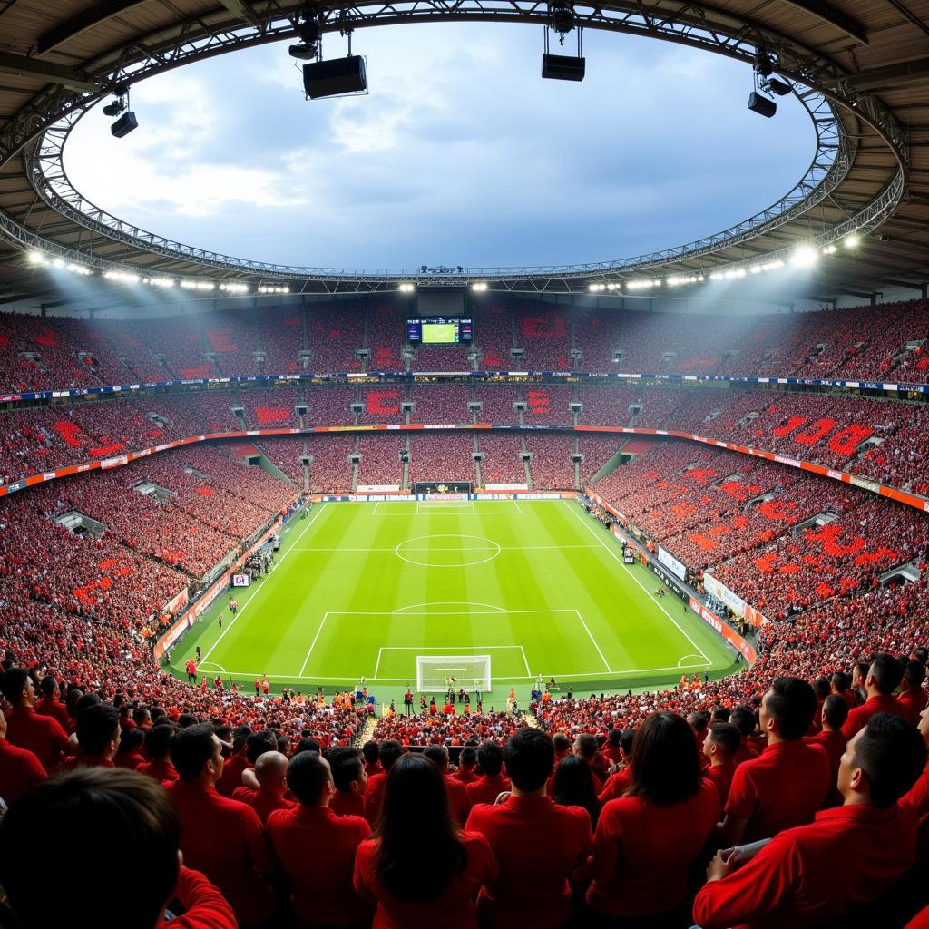 Vietnamese football fans filling a stadium