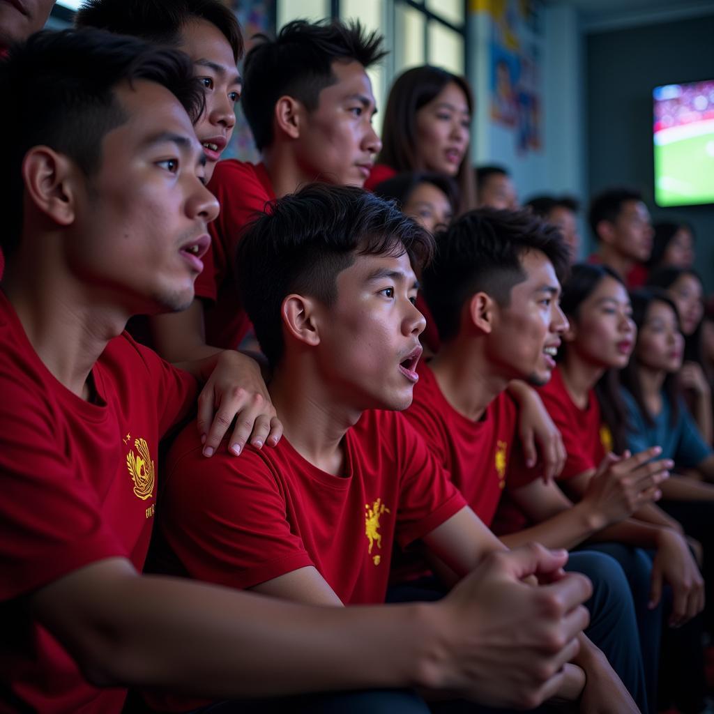 Vietnamese football fans watching a match together