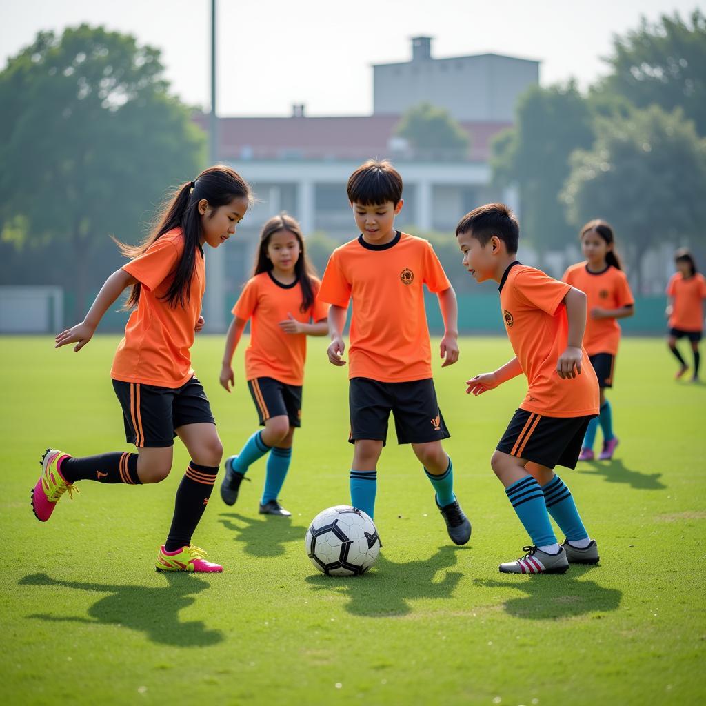 Young Vietnamese footballers training