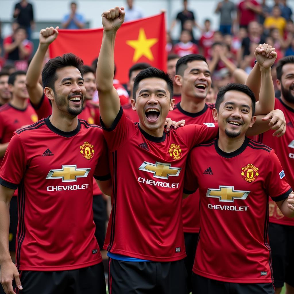 Vietnamese Manchester United fans celebrating a victory.