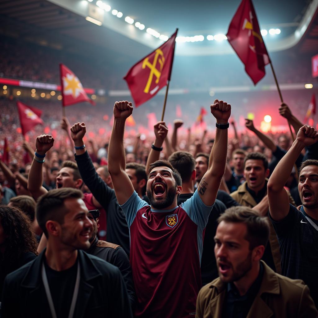 West Ham fans celebrating a goal