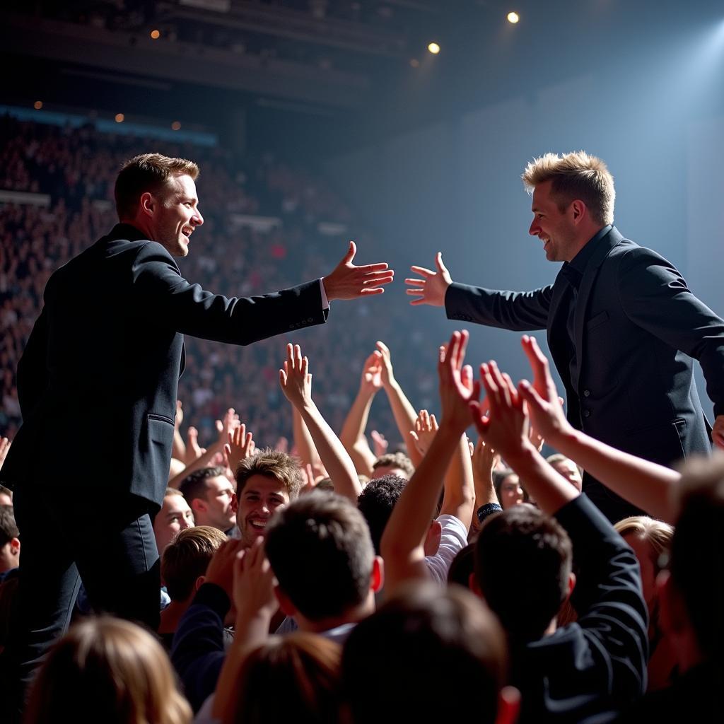 Westlife concert interaction with fans: Band members engaging with the audience