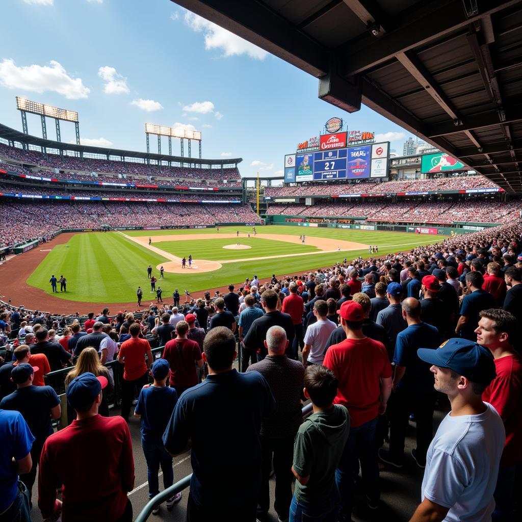 Long beer lines at a packed World Series stadium