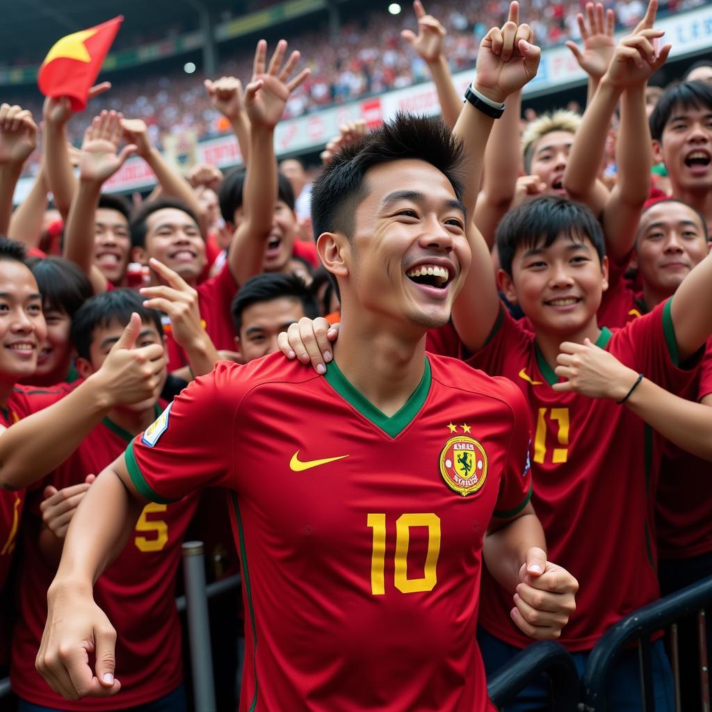 Xuan Truong celebrating with fans