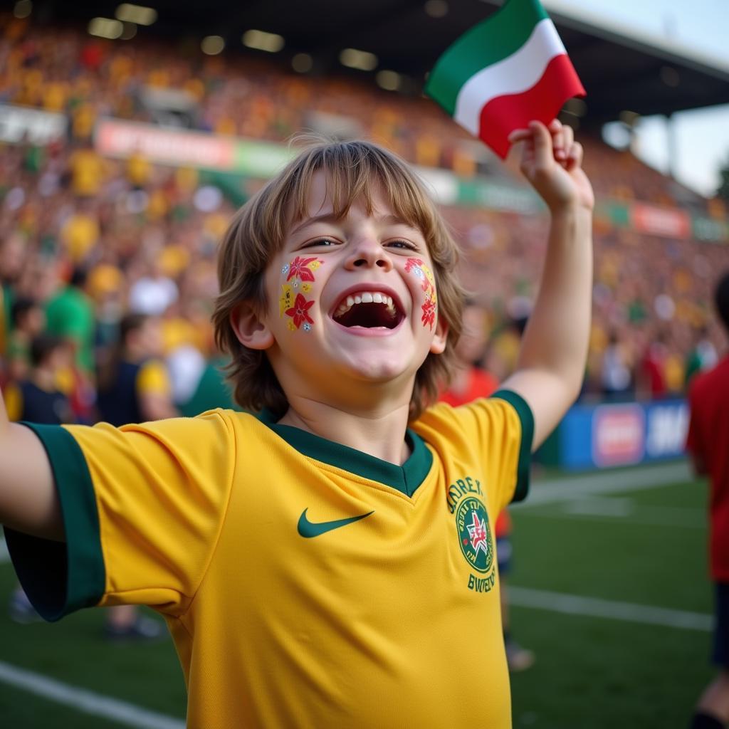 Young Football Fan Cheering Enthusiastically