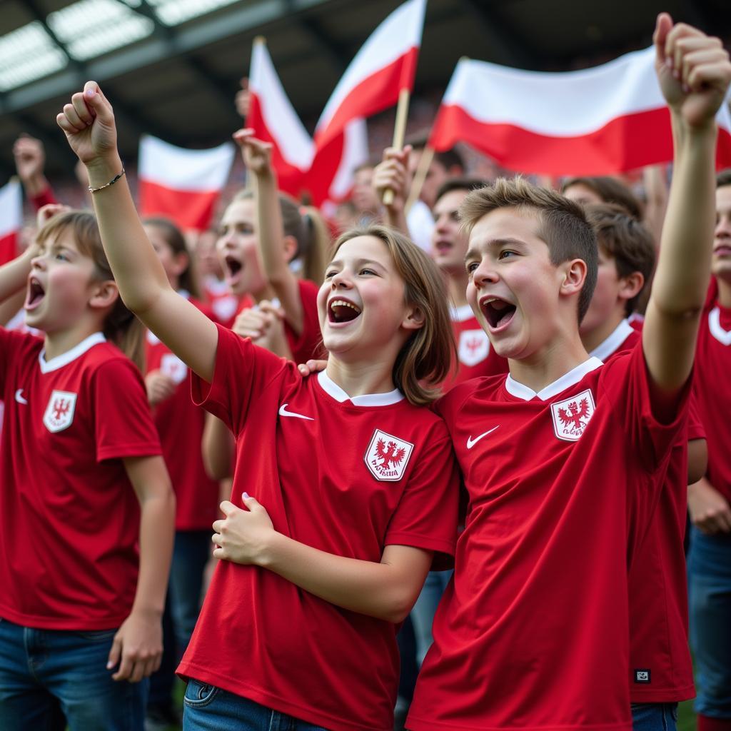 Young Polish football fans cheering for their team