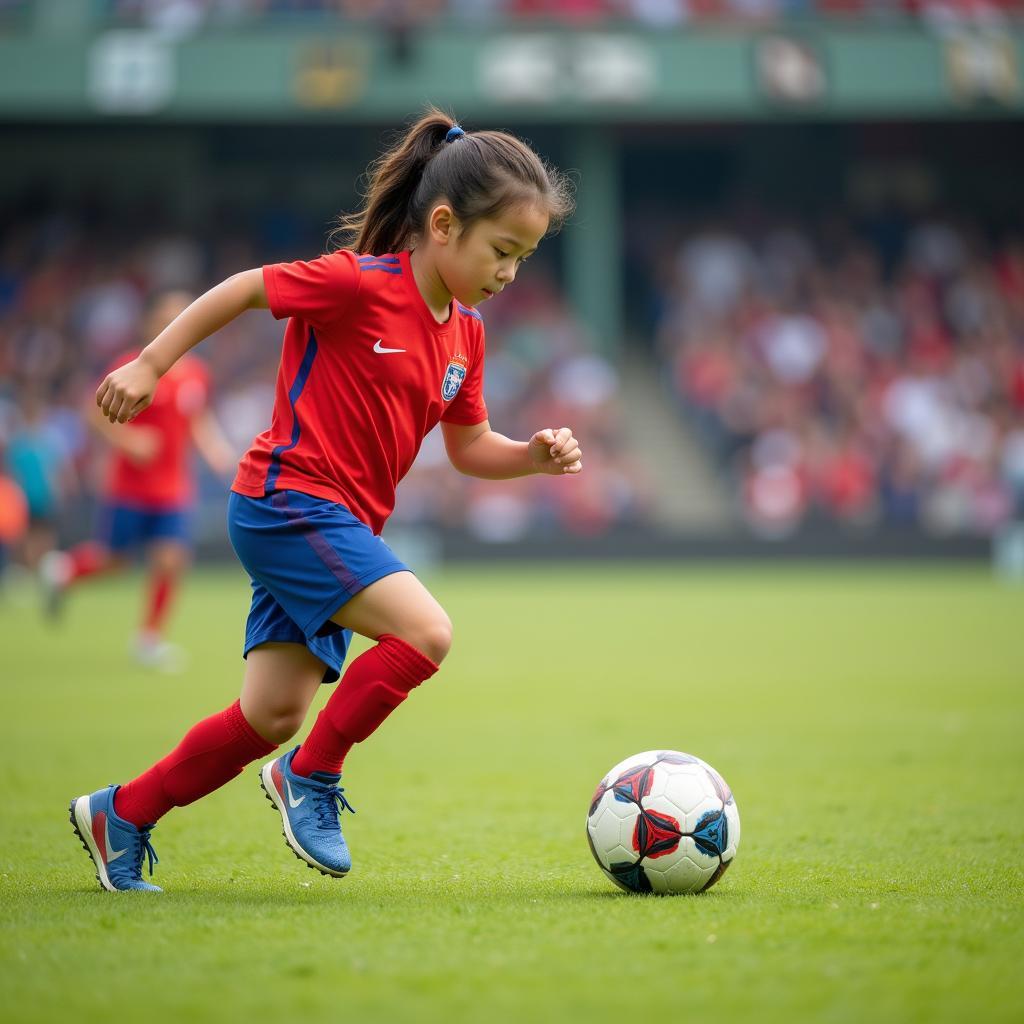 Young Thai Girl Playing Football