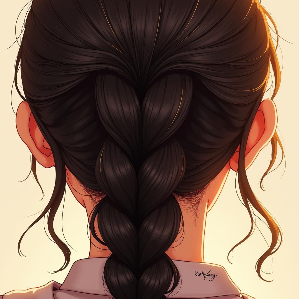 Detailed fan art focusing on Mitsuha's braid.