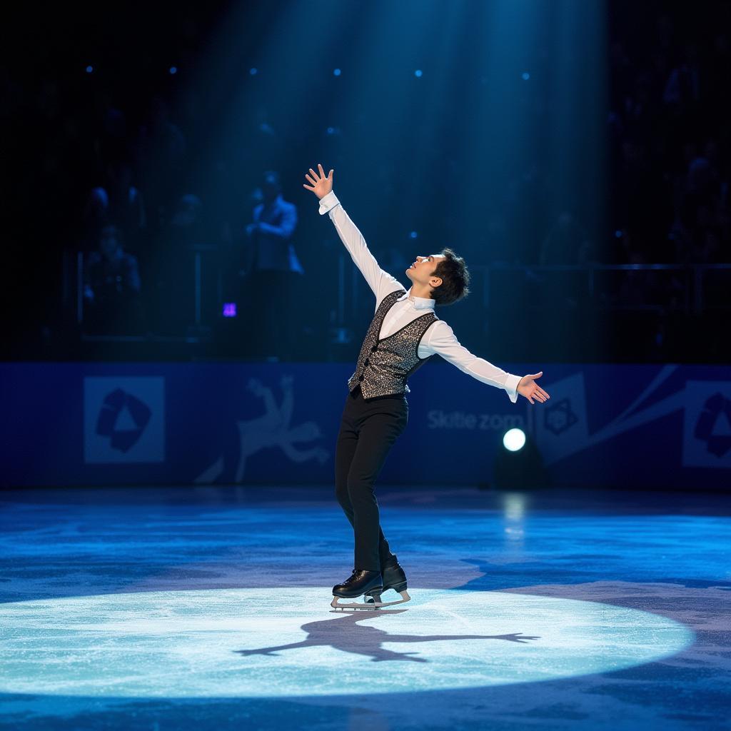 Yuzuru Hanyu captivating the audience with an emotionally charged performance