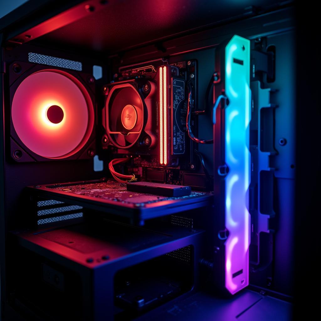 12cm fan case with vibrant RGB lighting illuminating a gaming PC's interior.