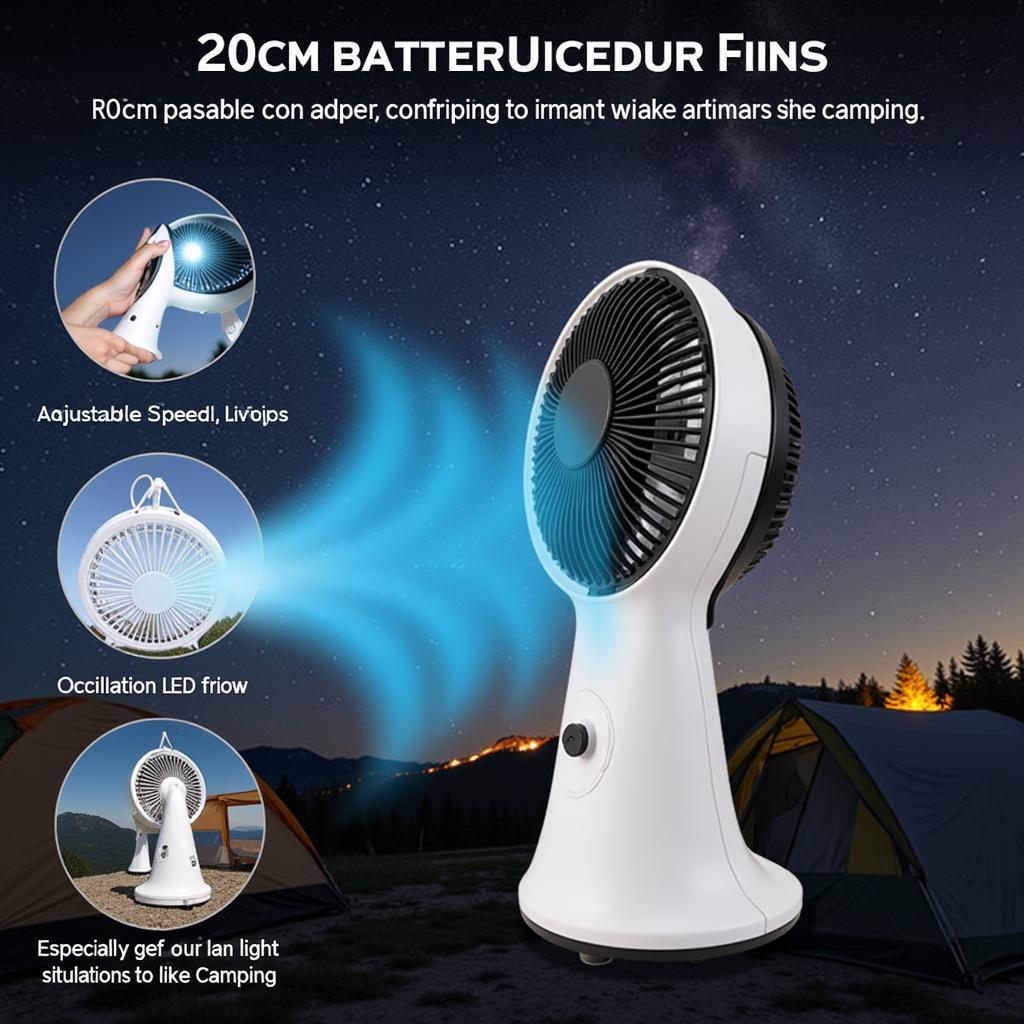 20cm Battery Powered Fan Features: Adjustable Speed, Oscillation, and LED Light