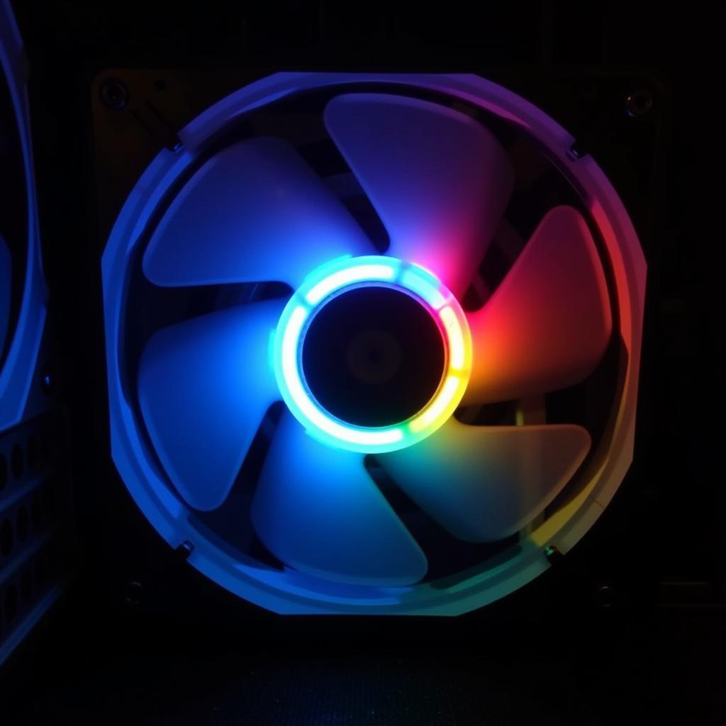 Close-up of a 40mm LED fan illuminating its surroundings