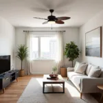 Modern Living Room with a 52 Inch Ceiling Fan and LED Light