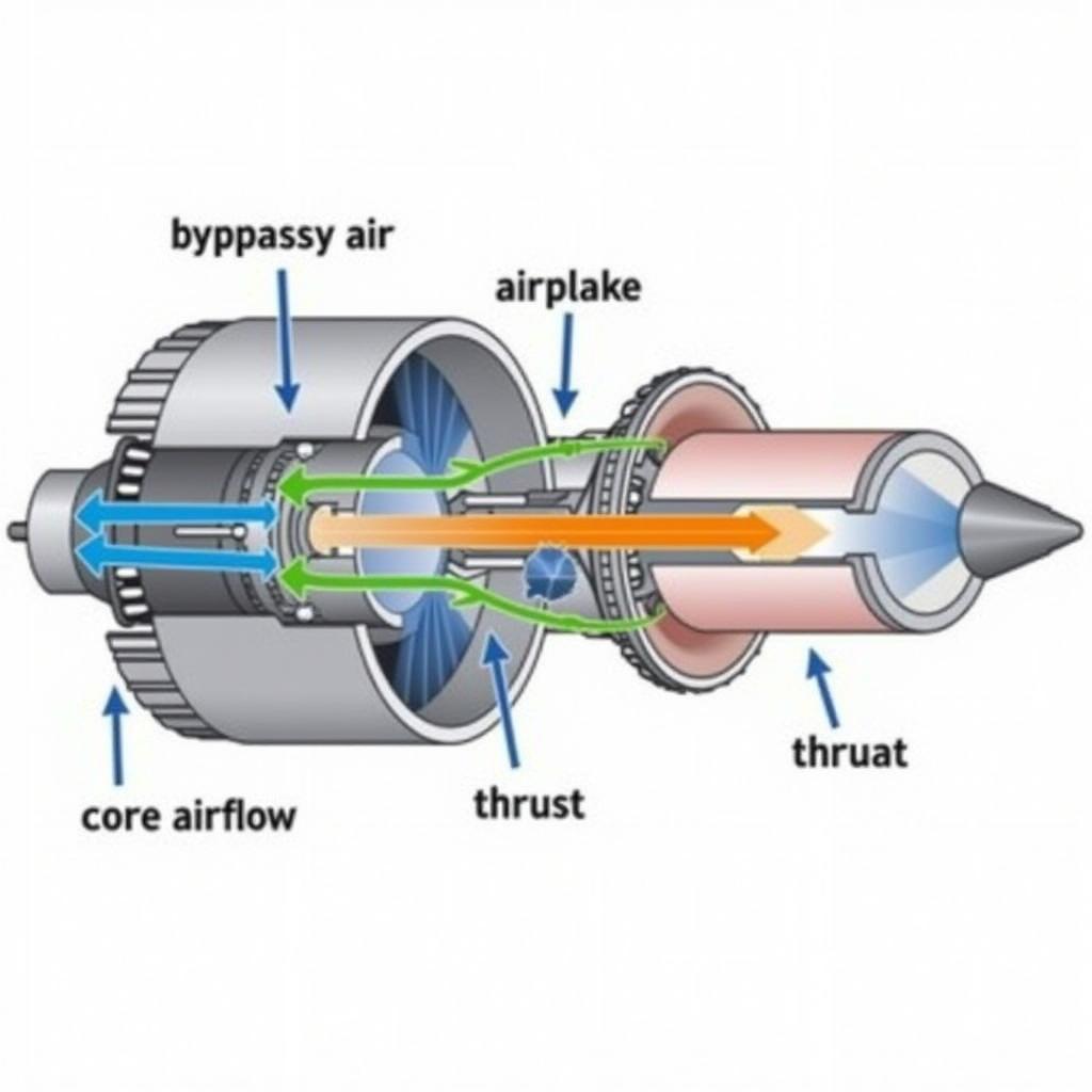 Diagram illustrating the airflow in a turbofan engine