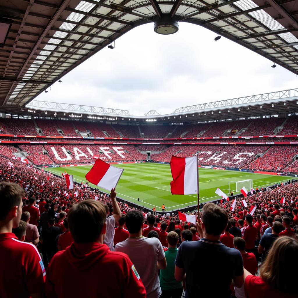 Ajax Amsterdam flag waving fans in the stadium