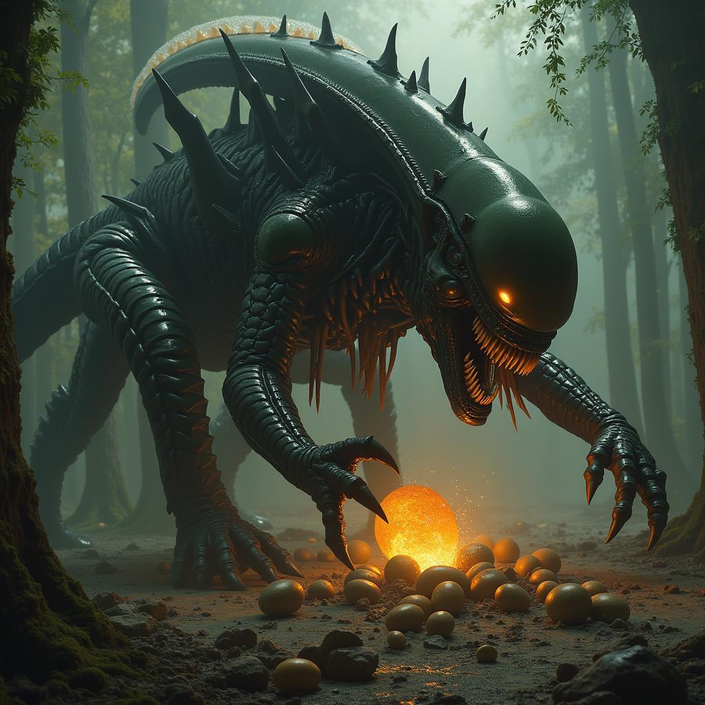 Alien Xenomorph Queen Protecting Eggs Fan Art