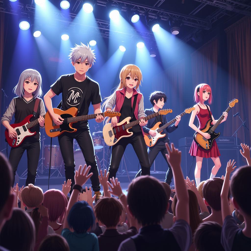 Anime fans playing guitar at a convention