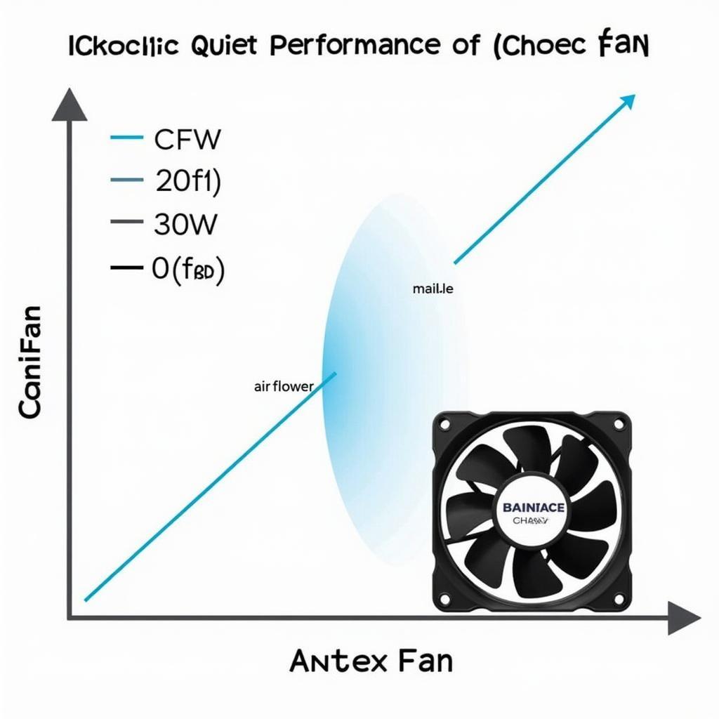 Graph illustrating the performance characteristics of an Antec fan, comparing airflow and noise levels.