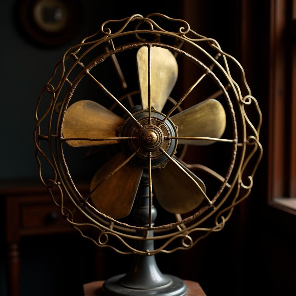 Antique Standing Fan with Brass Blades