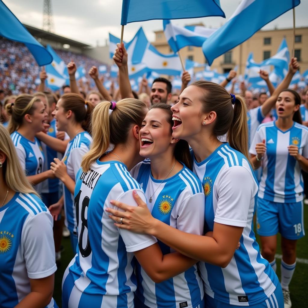 Argentinian female fans celebrating a victory