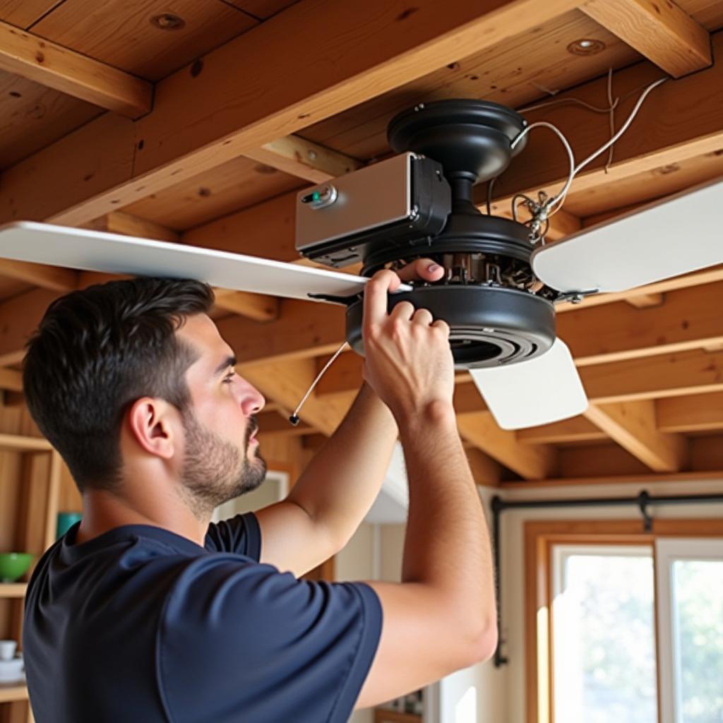 Attic Fan Repair in Philadelphia: A technician repairing an attic fan.