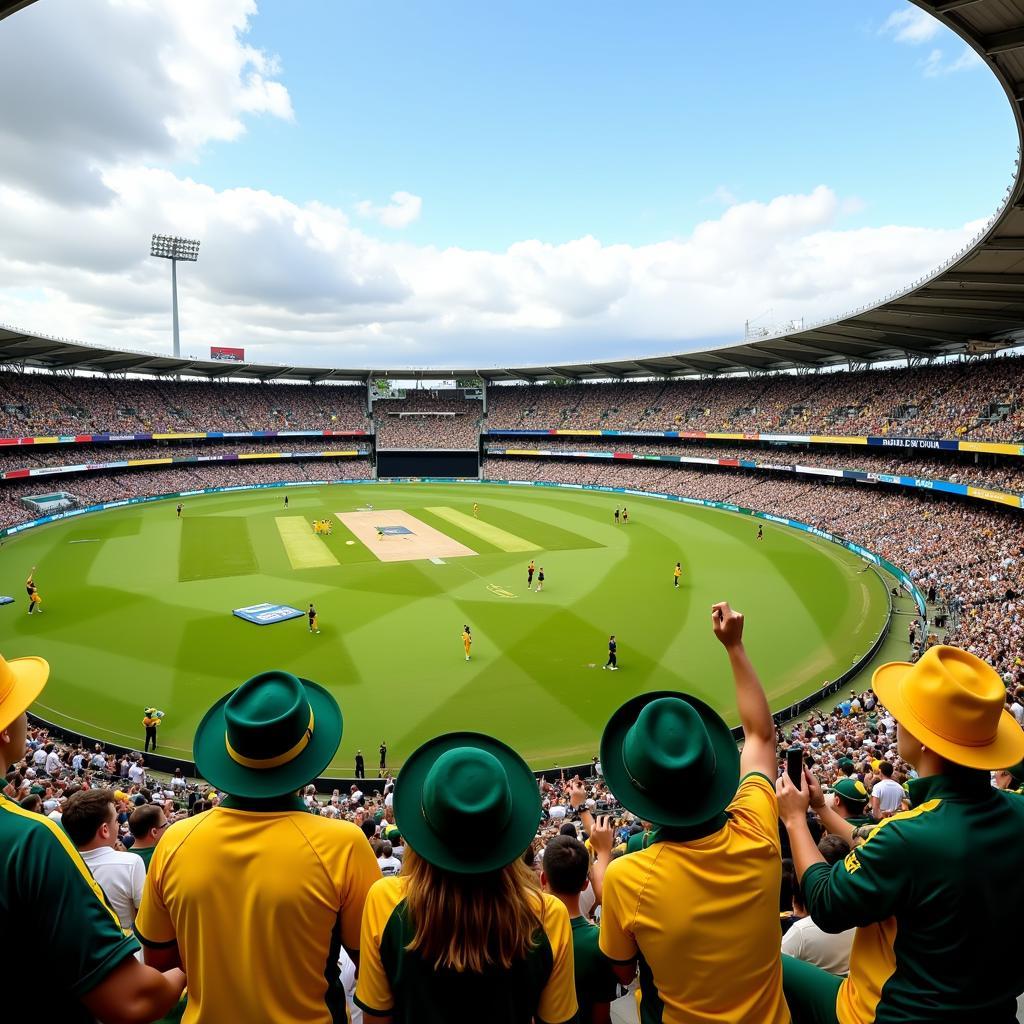 Australian fans supporting their team during a cricket match