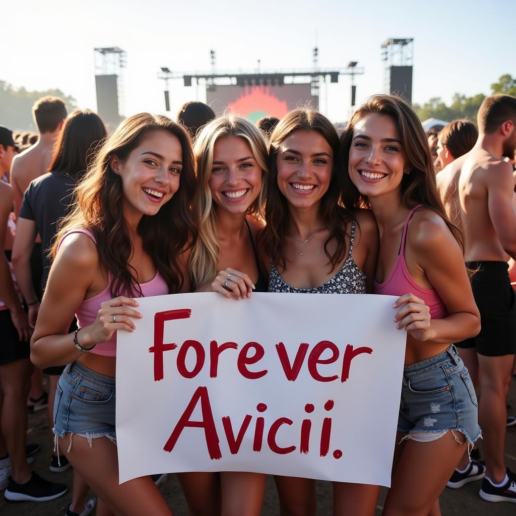 Avicii Fans Holding a Banner