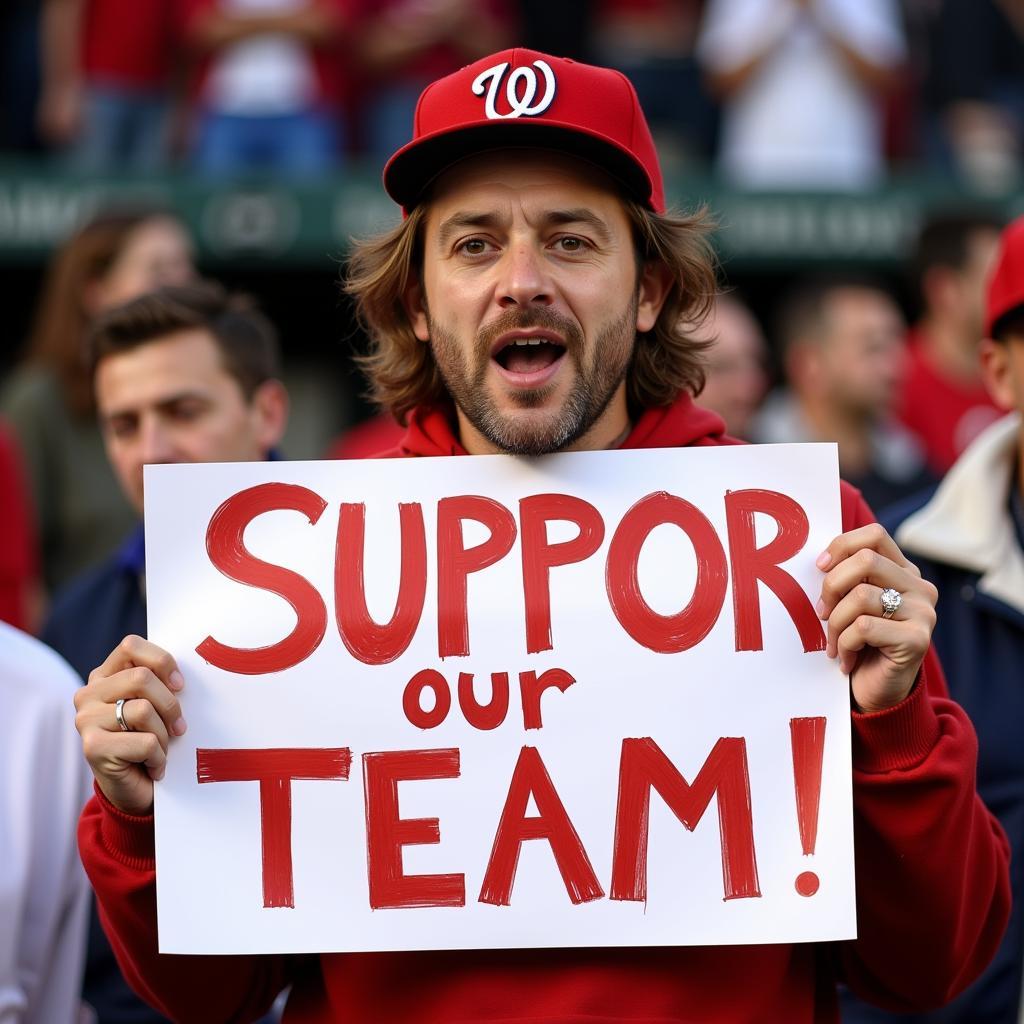 A fan holding a creative sign supporting their team