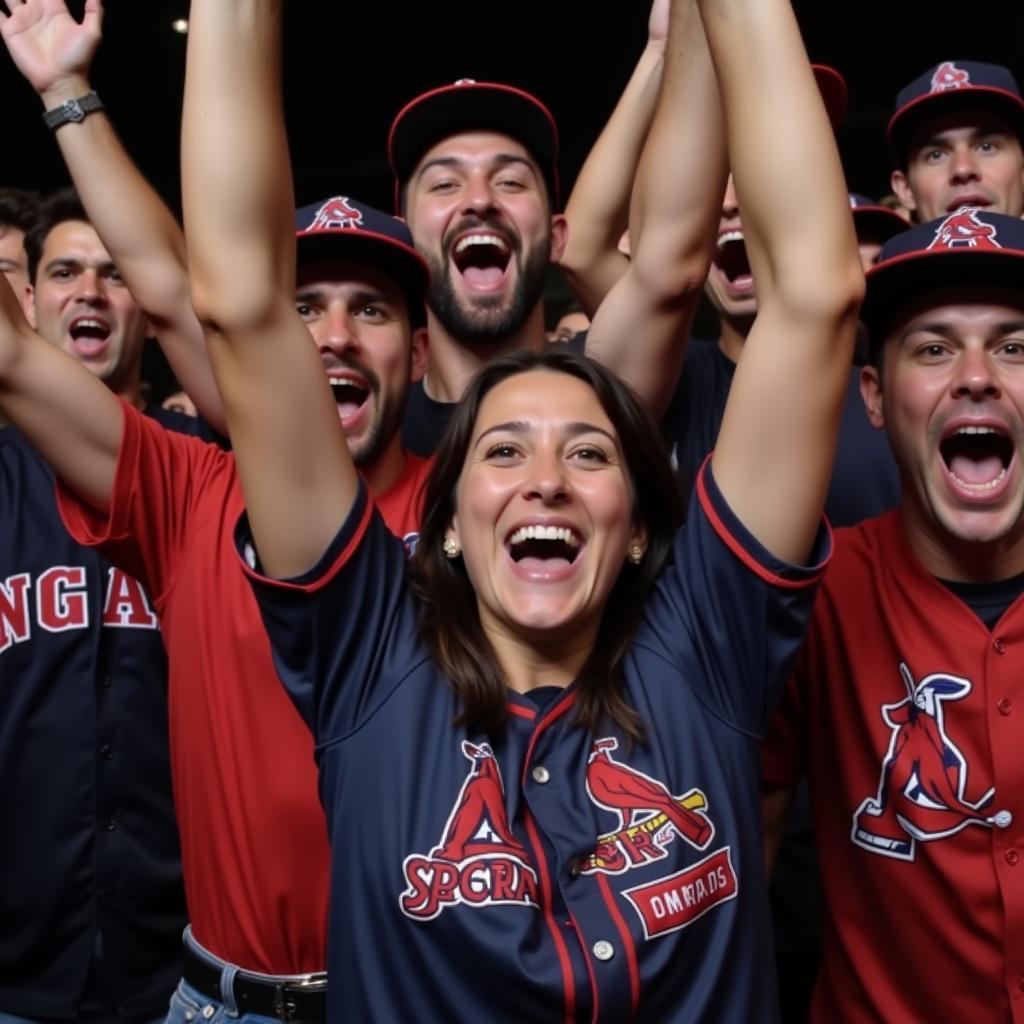 Fans jumping and cheering after a home run