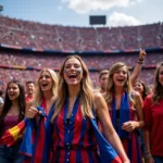 Beautiful Barca Fans at Camp Nou: A vibrant display of support and passion.