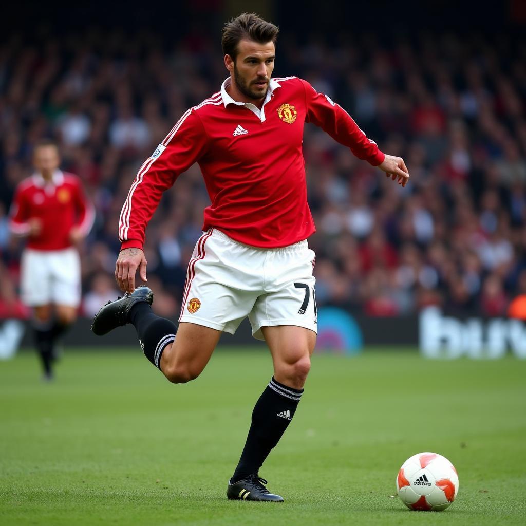 David Beckham in his Manchester United jersey