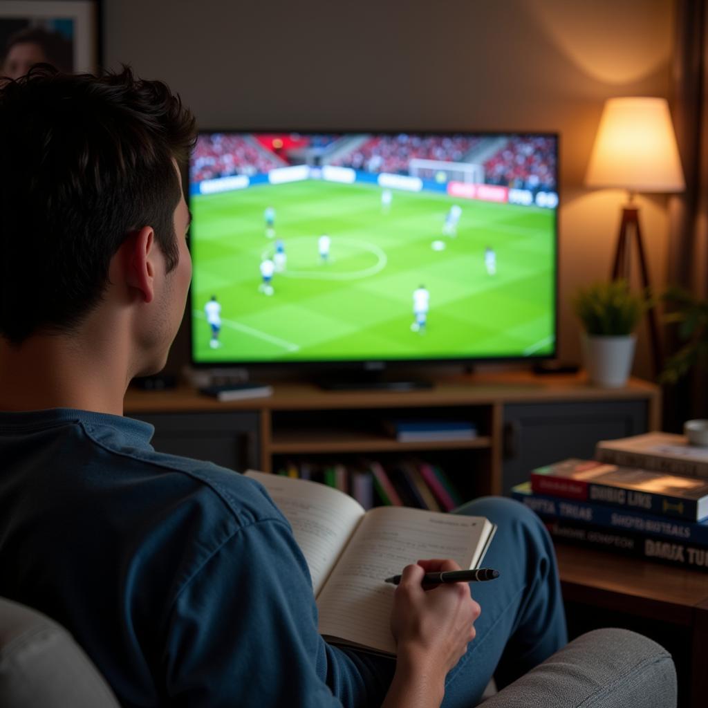 Fan Analyzing a Football Match