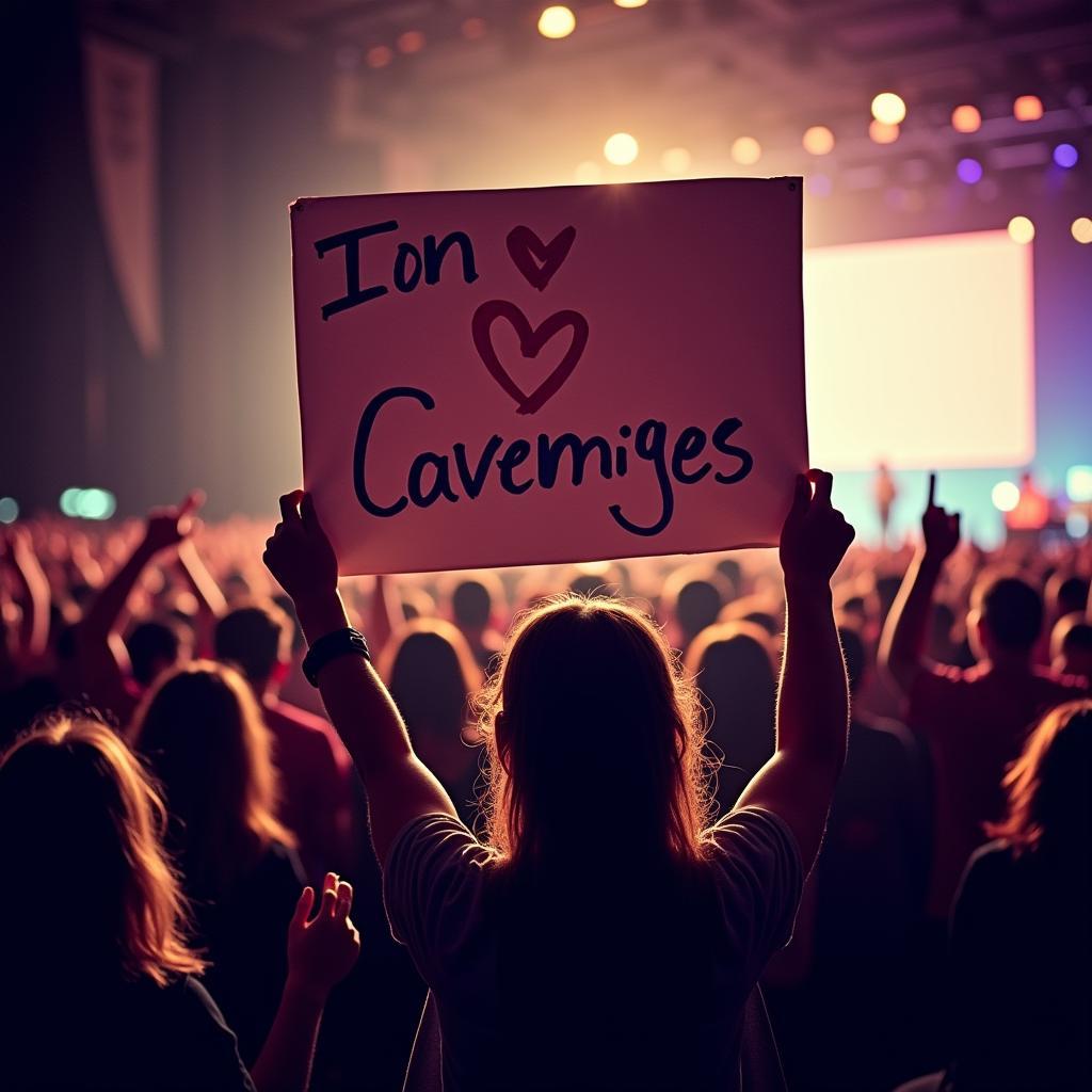 A person holding a fan sign at a concert