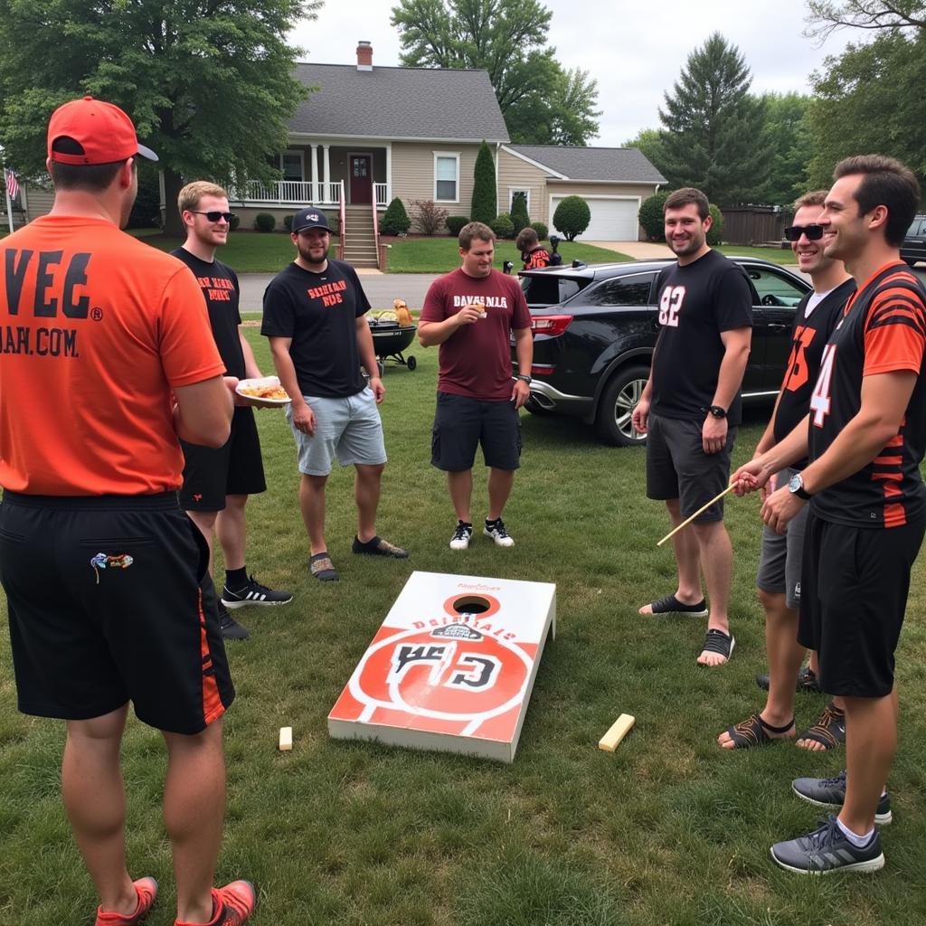 Bengals fans in Mason, OH enjoying a tailgate party before heading to a game.