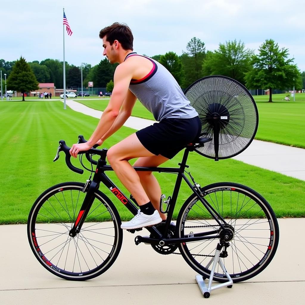 Fan demonstrating the proper technique for a bicycle fan back