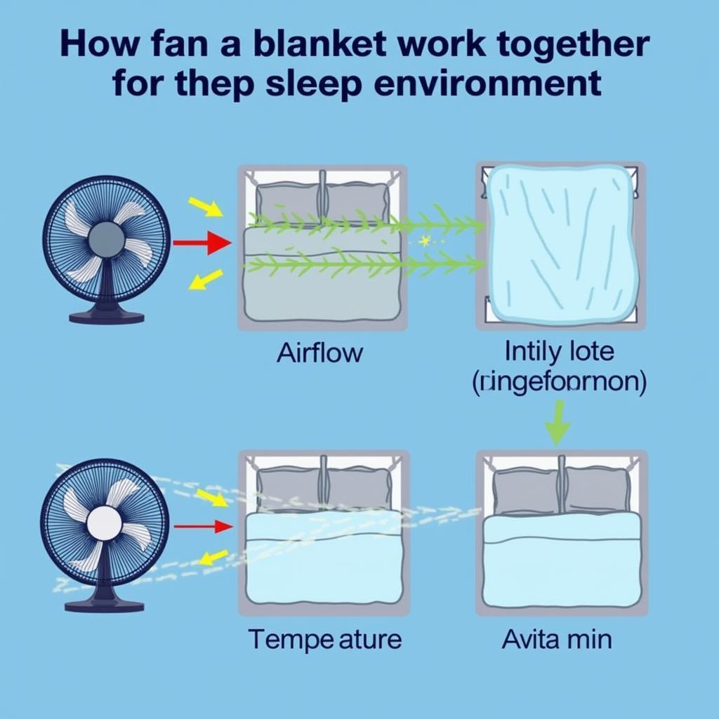 Diagram showing the benefits of sleeping with a blanket and a fan