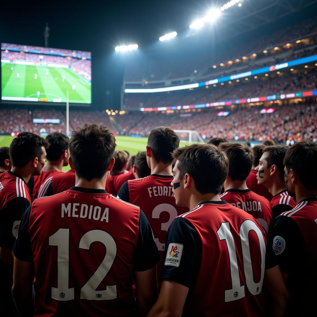 Football fans engrossed in a match on bong da fan TV