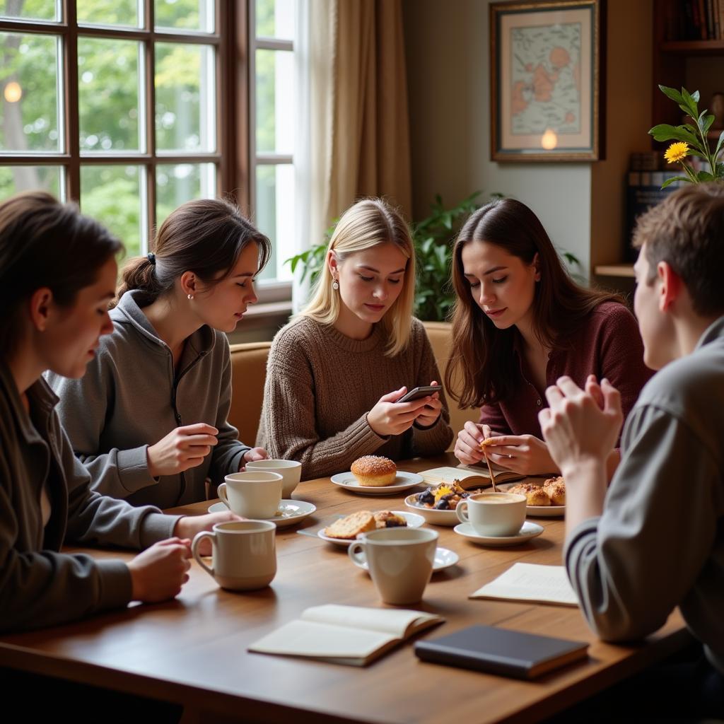 People discussing a book in a book club meeting