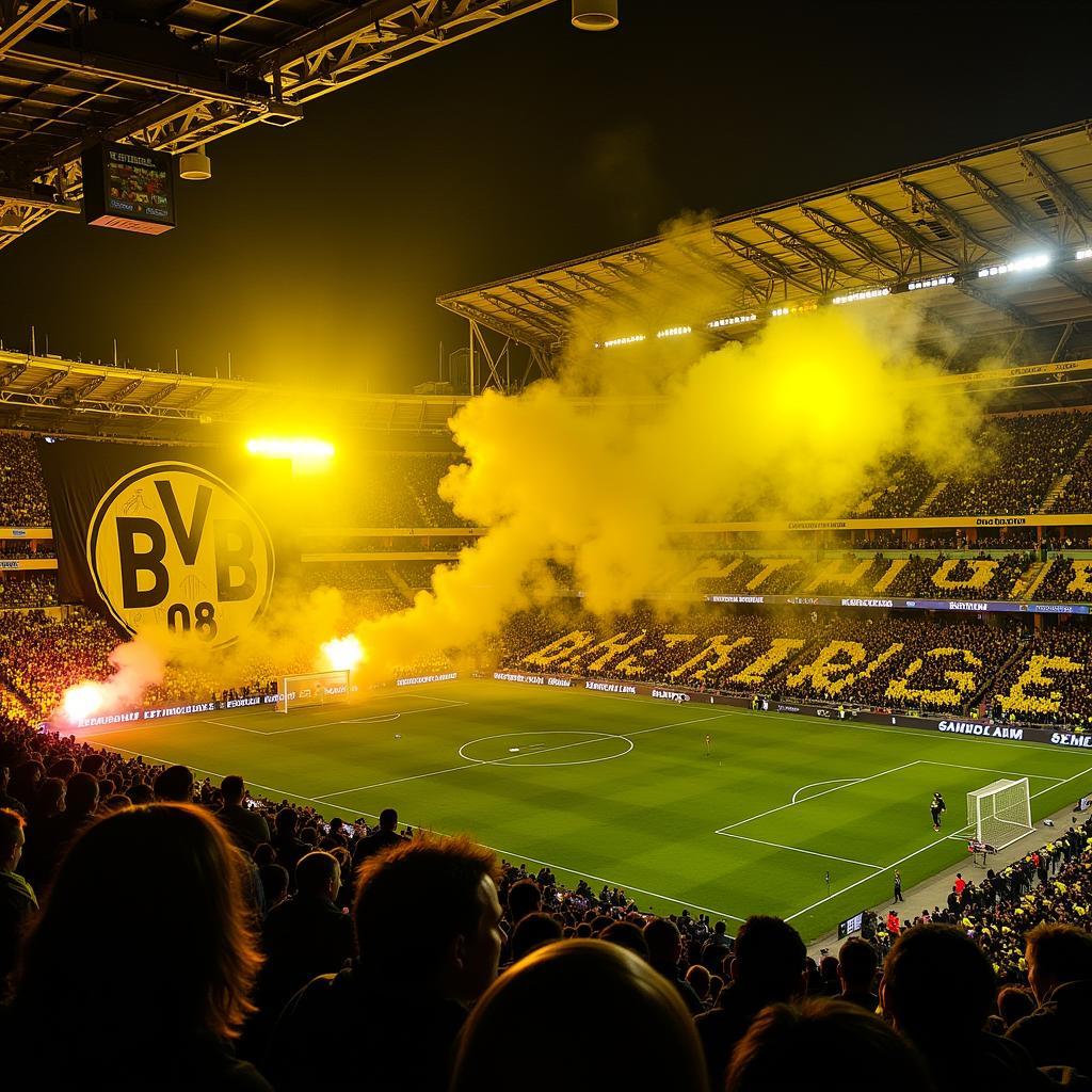 Borussia Dortmund fan banner displayed proudly on the Yellow Wall during a match.