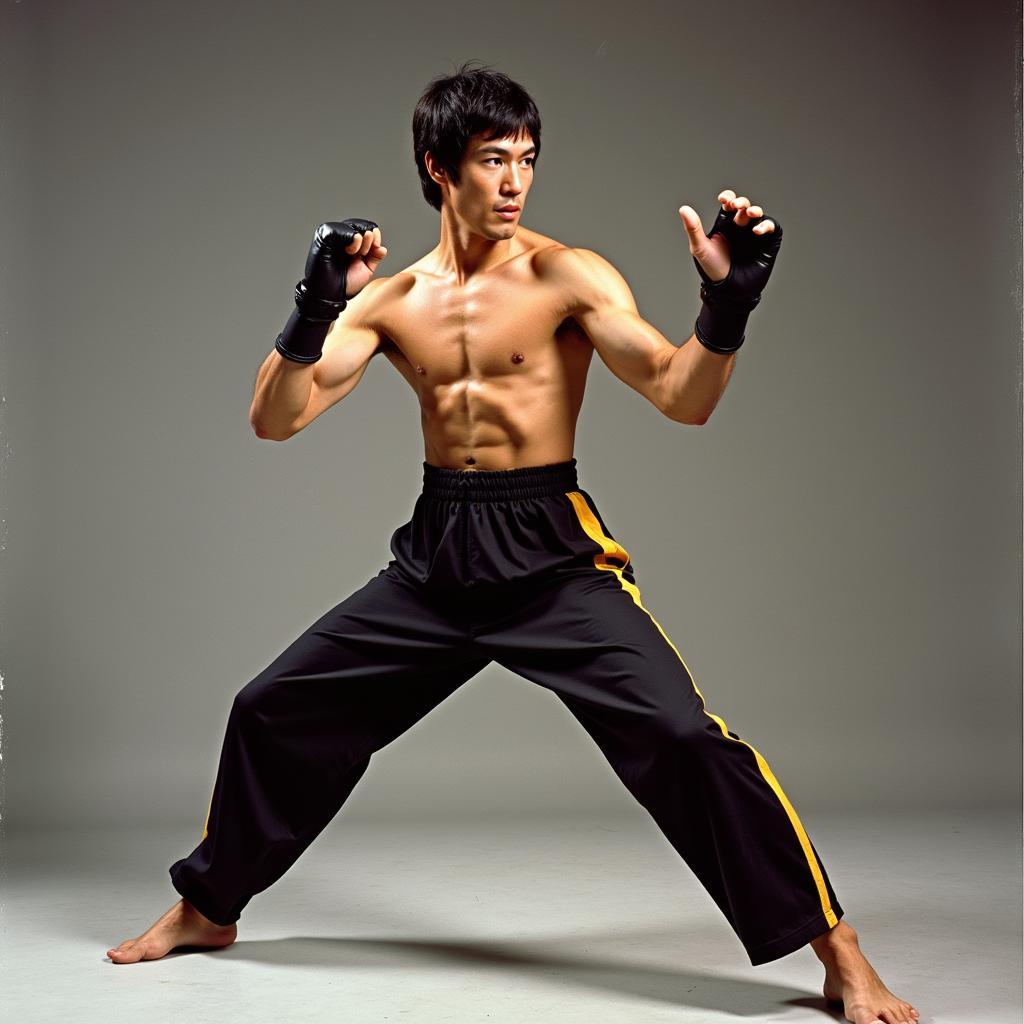 Bruce Lee demonstrating a classic Jun Fan Kickboxing stance