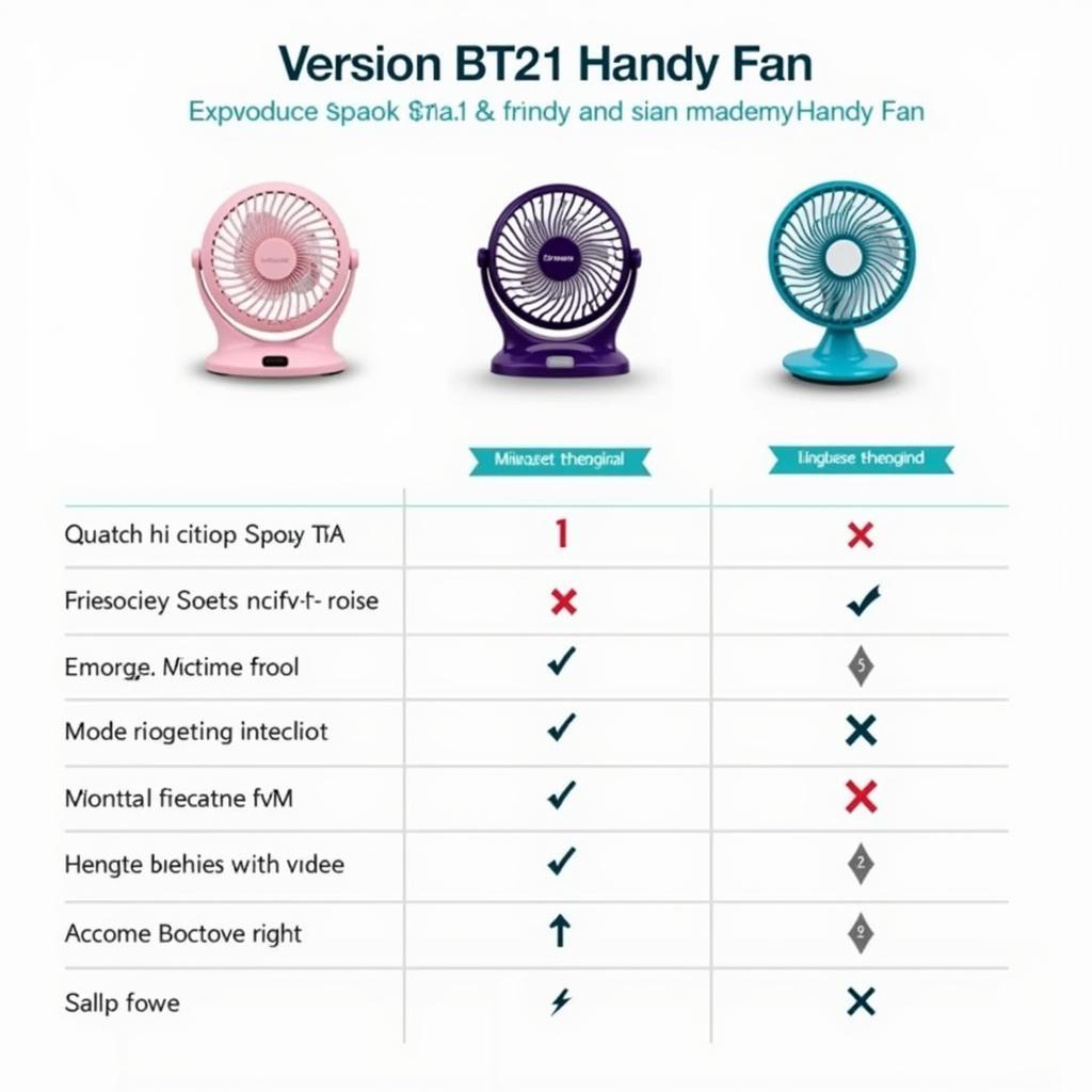 Comparison chart of BT21 Handy Fan versions 1, 2, and 3