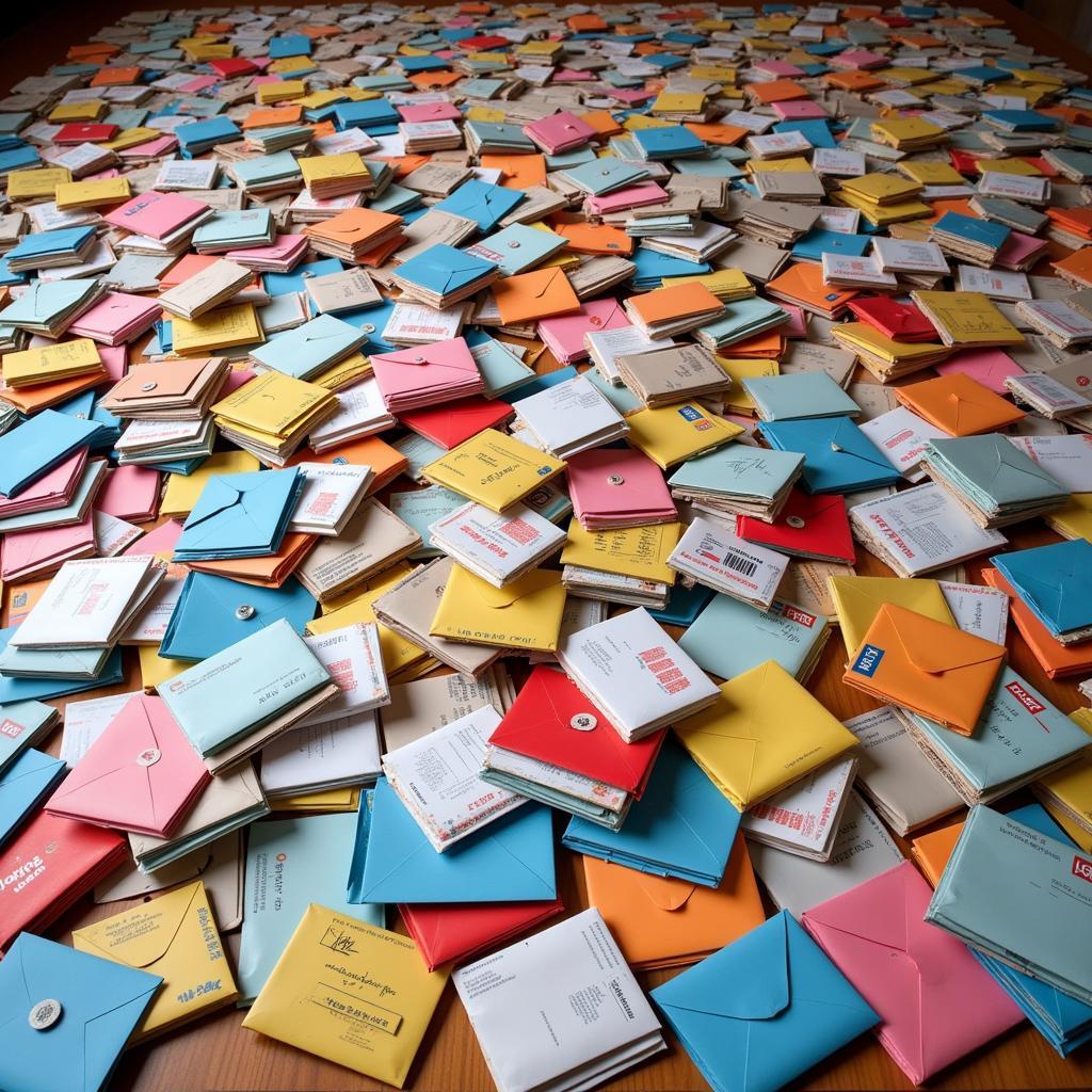 BTS fan mail letters piled up, showing the immense love and support from fans worldwide.