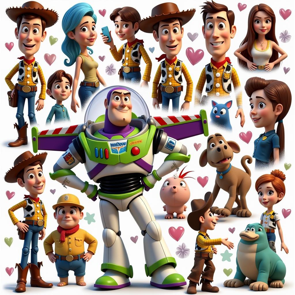 A collage of various Buzz Lightyear and Woody fan art styles, demonstrating the diverse creativity within the fandom.