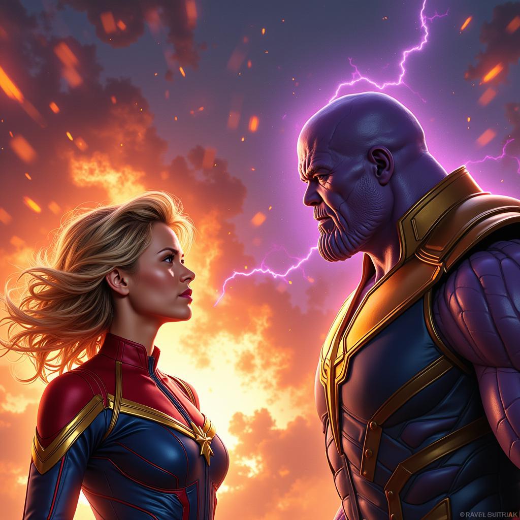 Captain Marvel Confronting Thanos