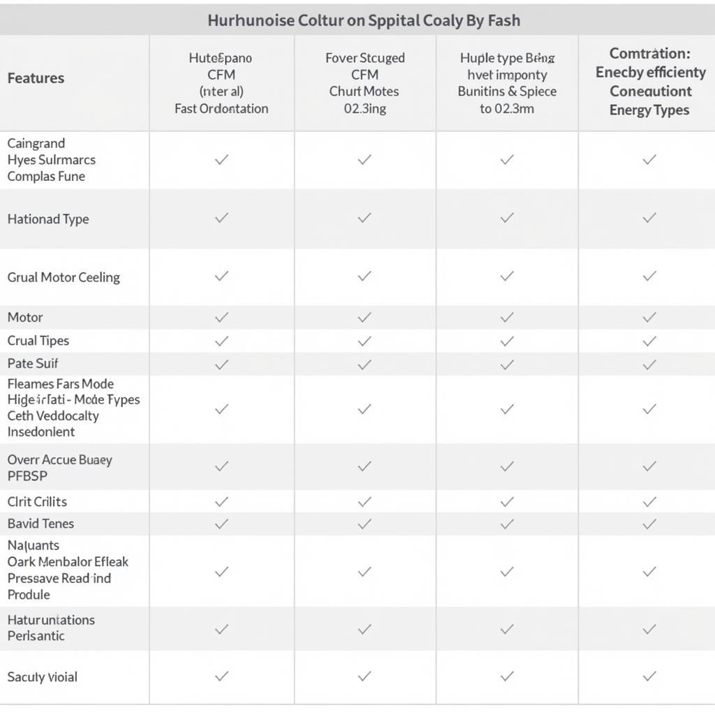 Ceiling Fan Catalog Features Comparison Chart