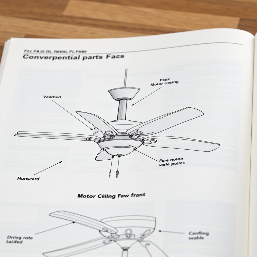 Ceiling Fan Manual Diagram with Labeled Parts and Wiring Schematic