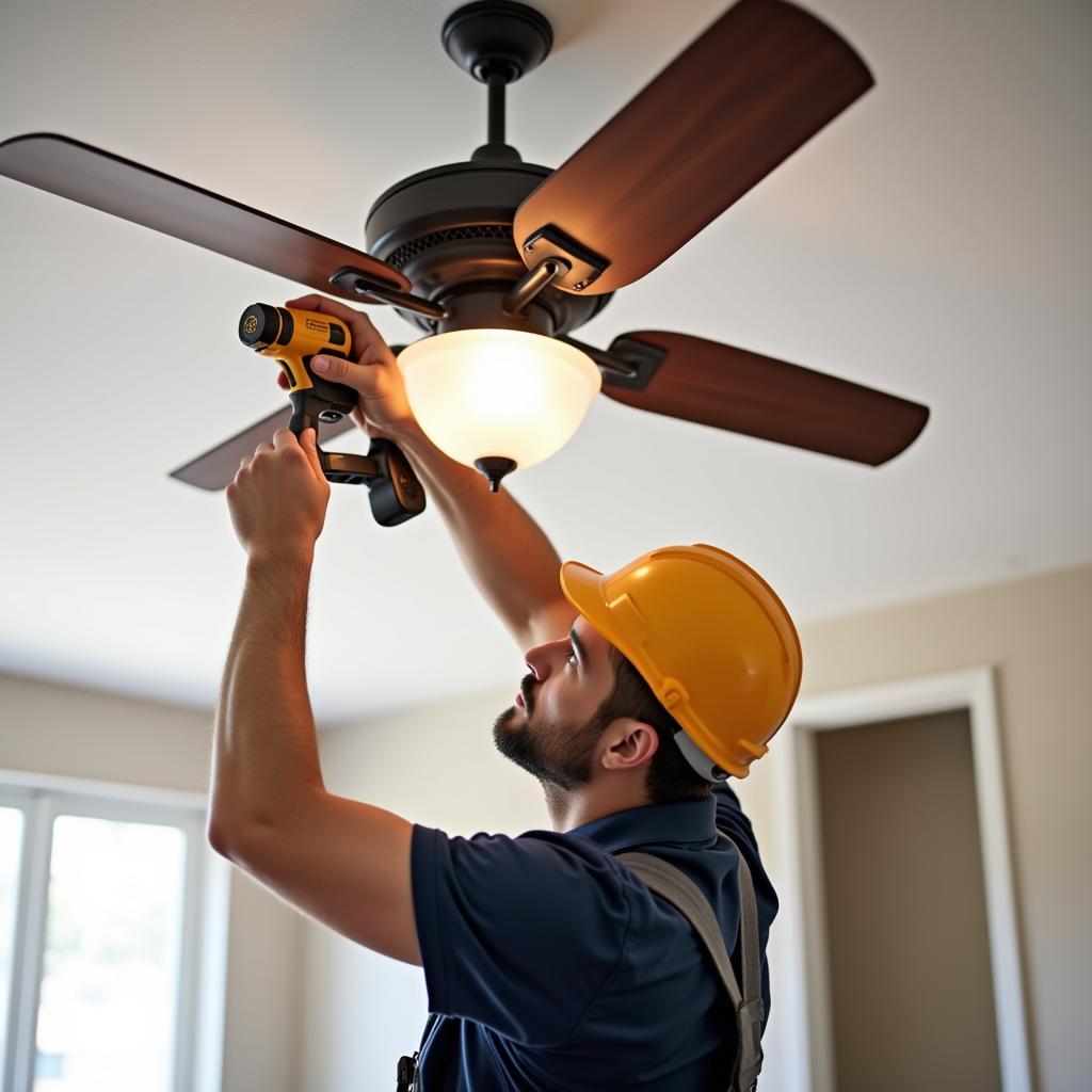 Certified Electrician Repairing a Ceiling Fan