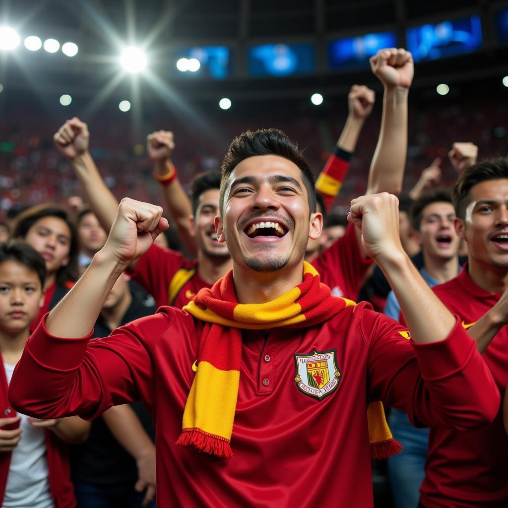 Charming Football Fan Celebrating Victory