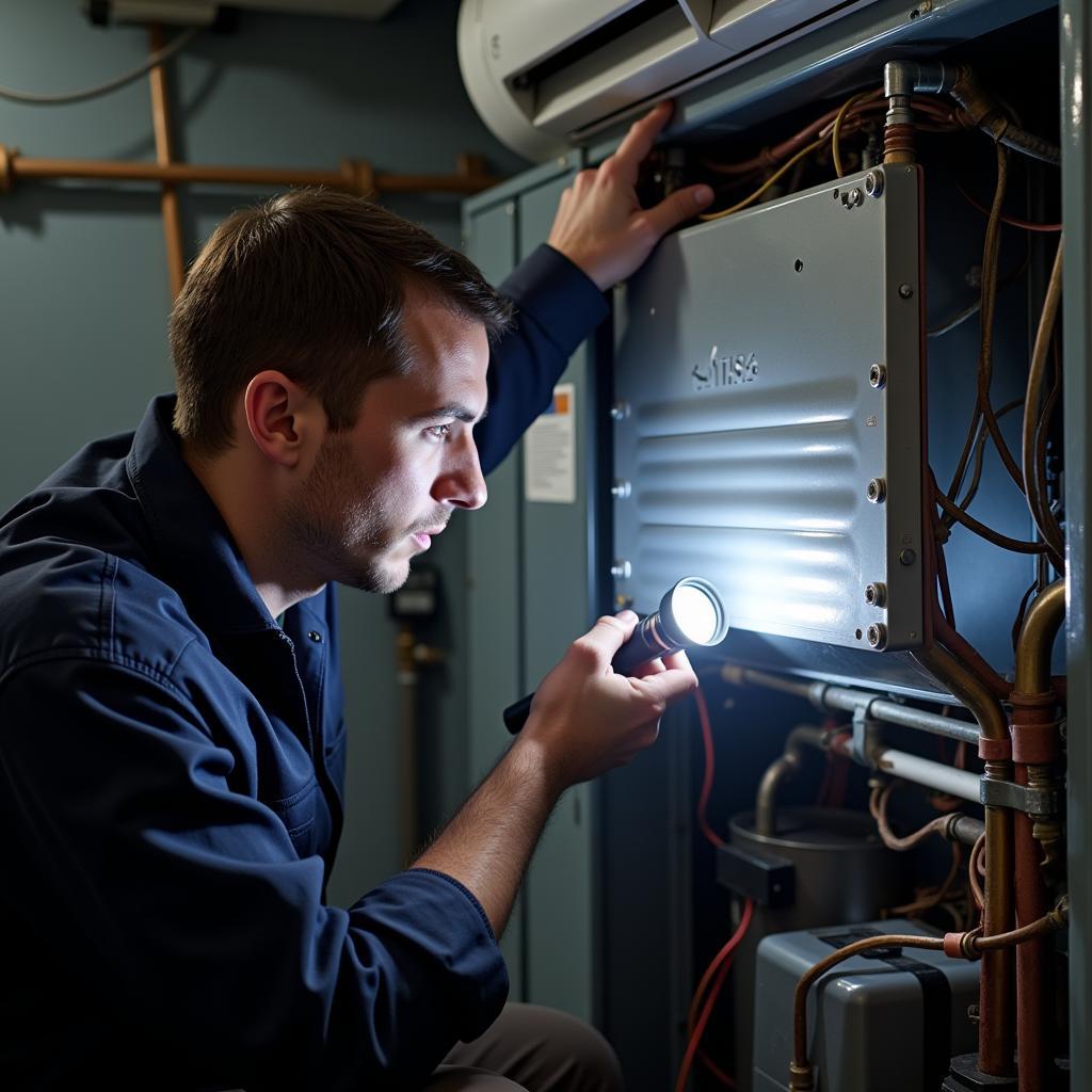 Technician Checking AC Evaporator Coil