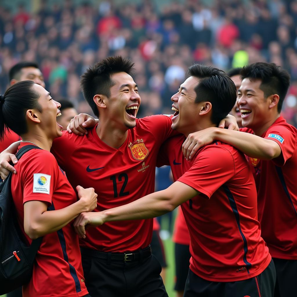 Chinese Football Fans Celebrating a Goal